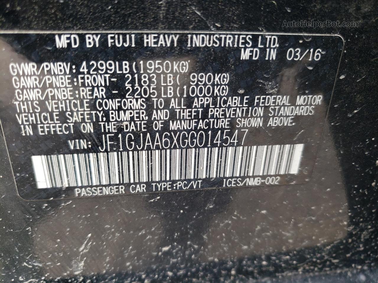2016 Subaru Impreza  Черный vin: JF1GJAA6XGG014547
