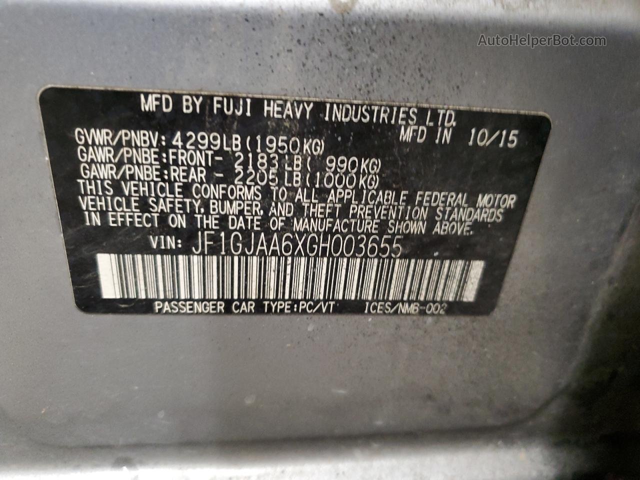 2016 Subaru Impreza  Black vin: JF1GJAA6XGH003655