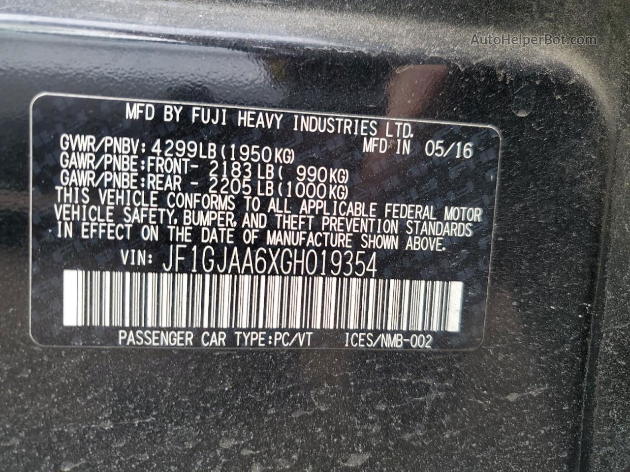 2016 Subaru Impreza  Black vin: JF1GJAA6XGH019354