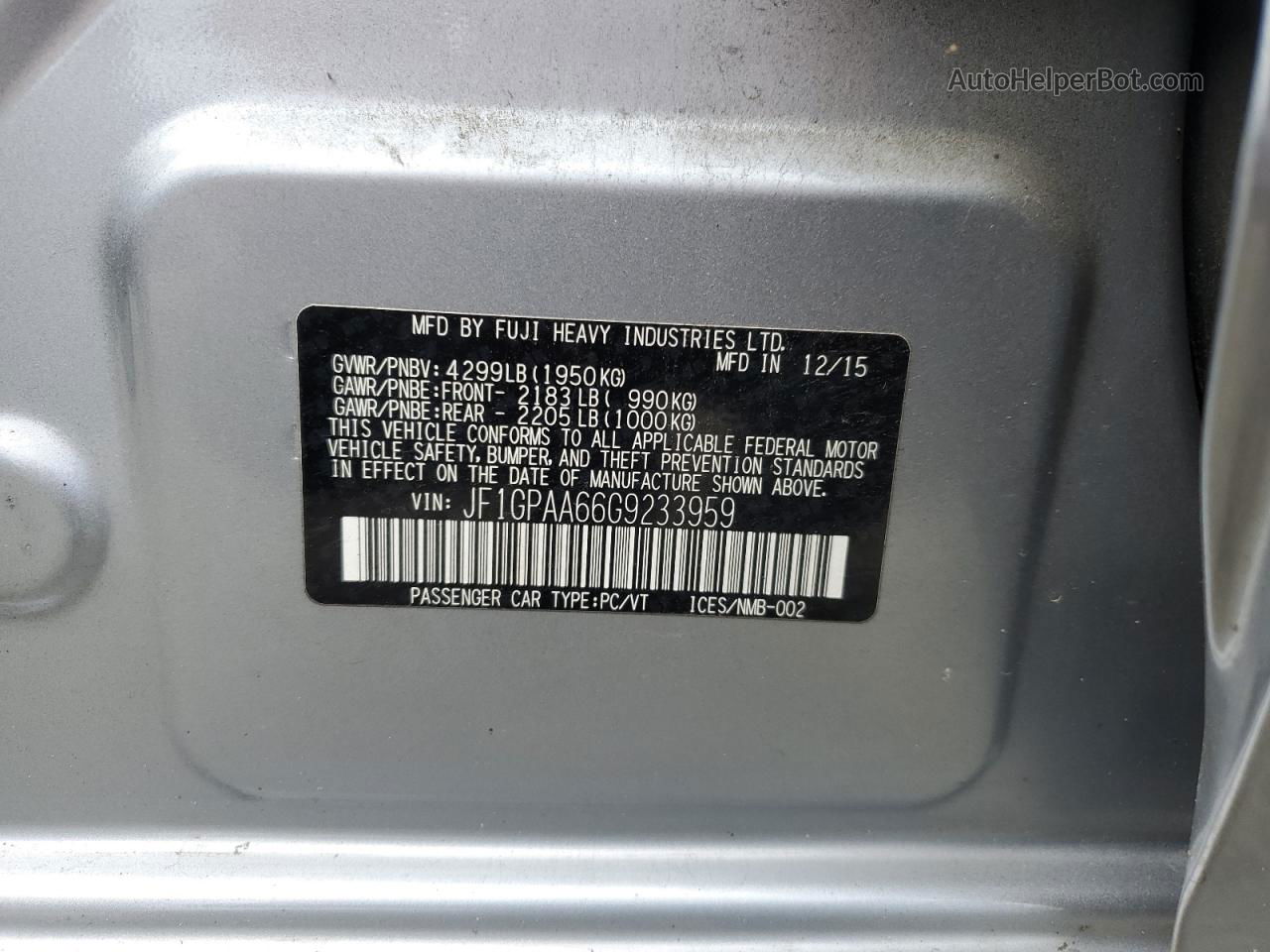 2016 Subaru Impreza  Silver vin: JF1GPAA66G9233959