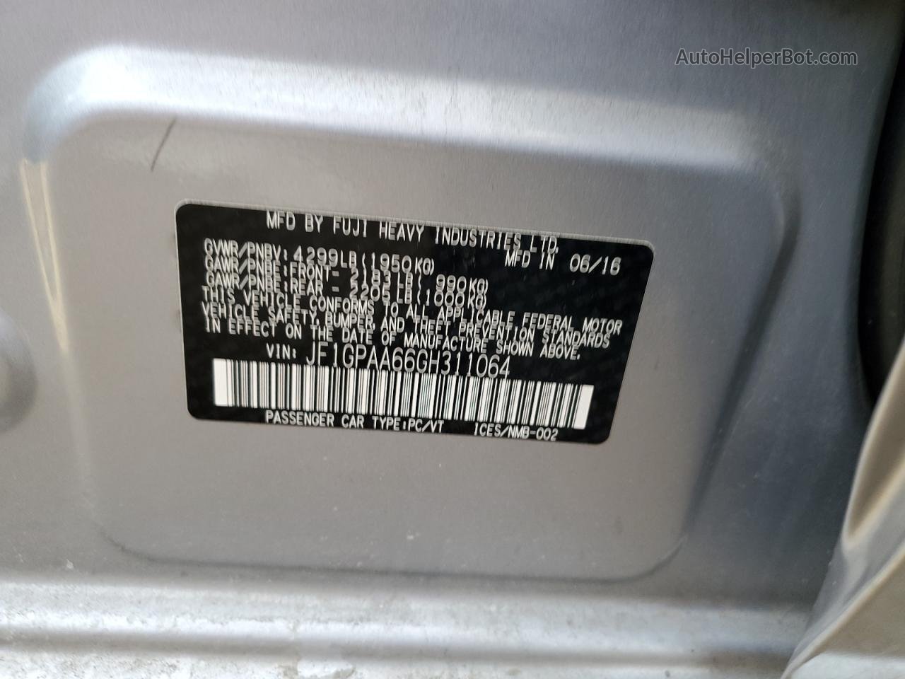 2016 Subaru Impreza  Silver vin: JF1GPAA66GH311064