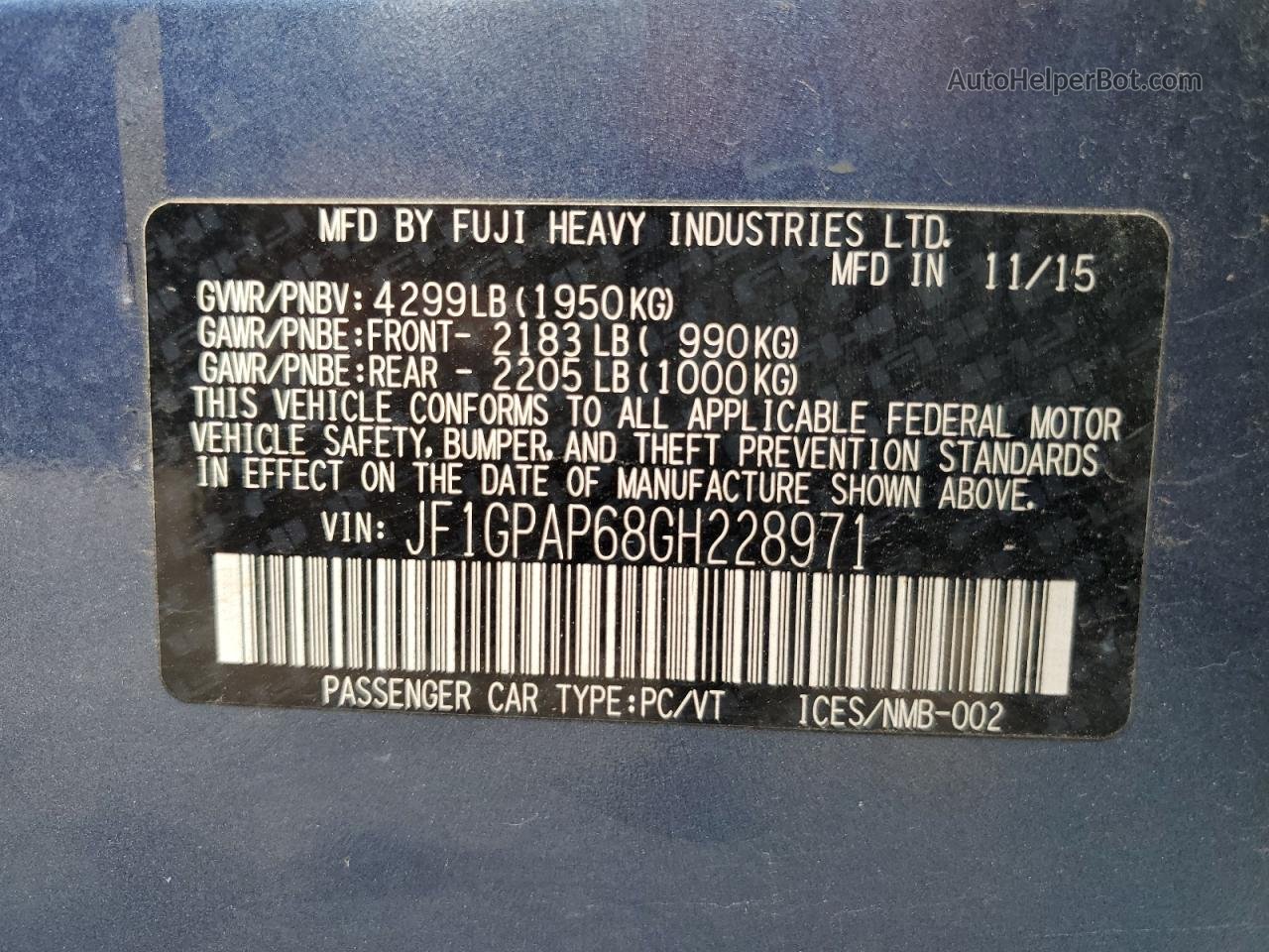 2016 Subaru Impreza Sport Premium Blue vin: JF1GPAP68GH228971