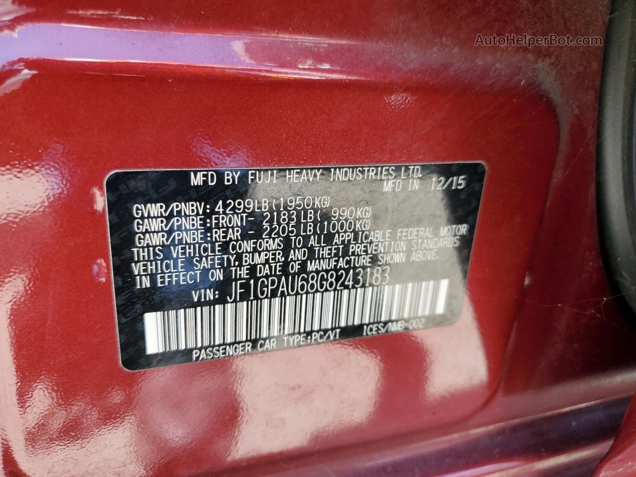 2016 Subaru Impreza Sport Limited Красный vin: JF1GPAU68G8243183