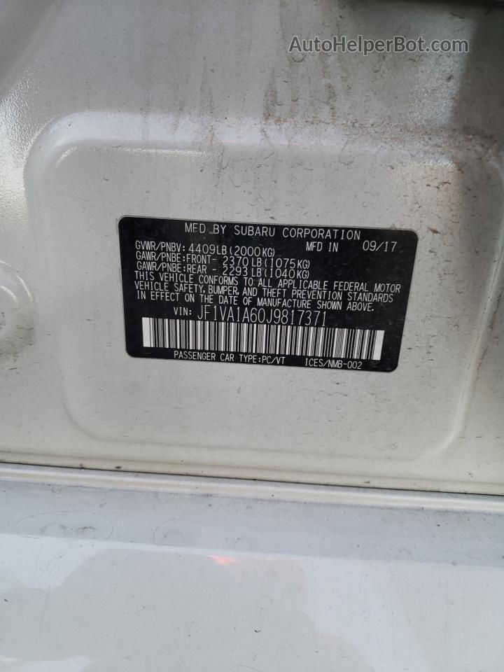 2018 Subaru Wrx  White vin: JF1VA1A60J9817371