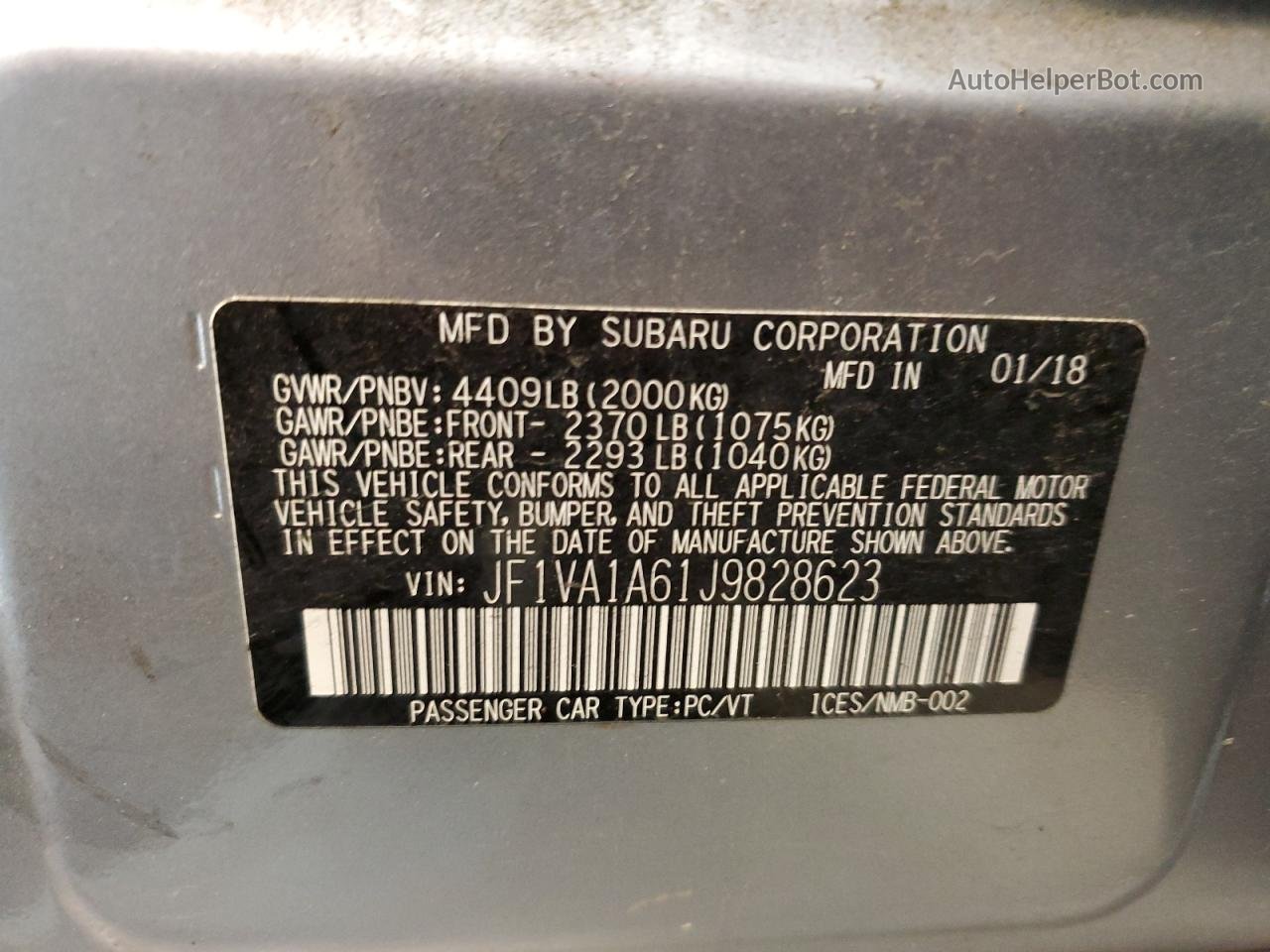 2018 Subaru Wrx  Silver vin: JF1VA1A61J9828623