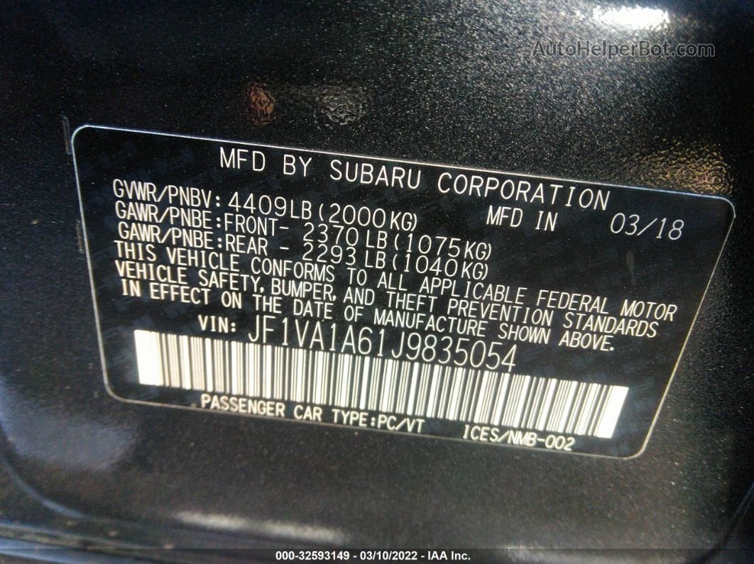 2018 Subaru Wrx Gray vin: JF1VA1A61J9835054