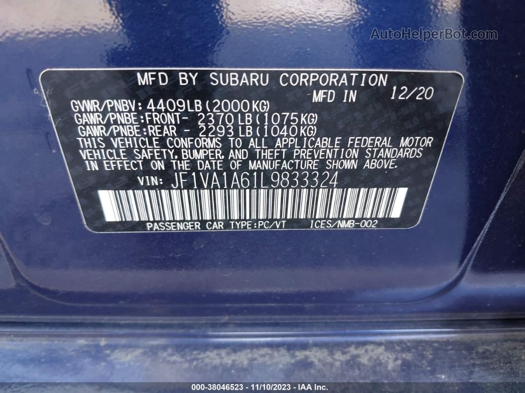 2020 Subaru Wrx   Blue vin: JF1VA1A61L9833324
