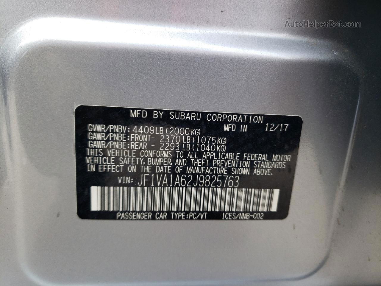 2018 Subaru Wrx  Silver vin: JF1VA1A62J9825763