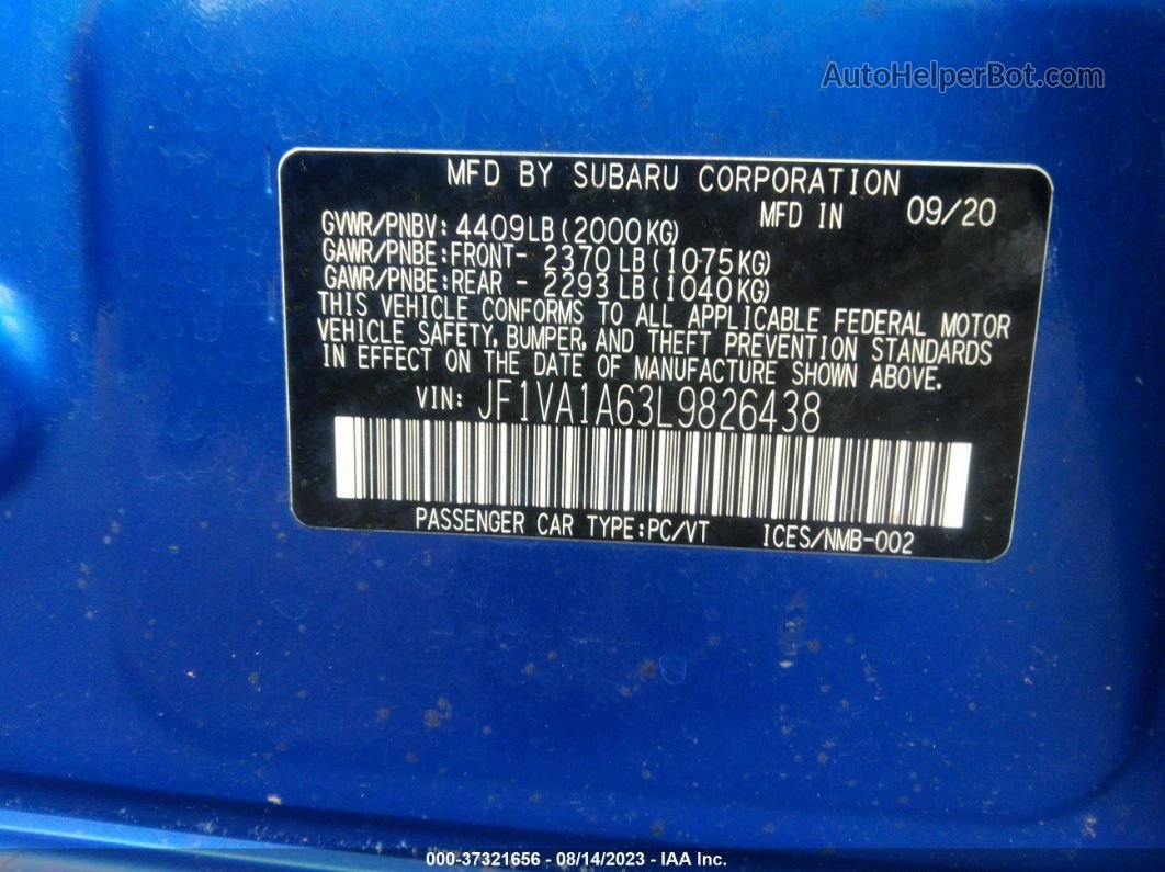 2020 Subaru Wrx   Blue vin: JF1VA1A63L9826438