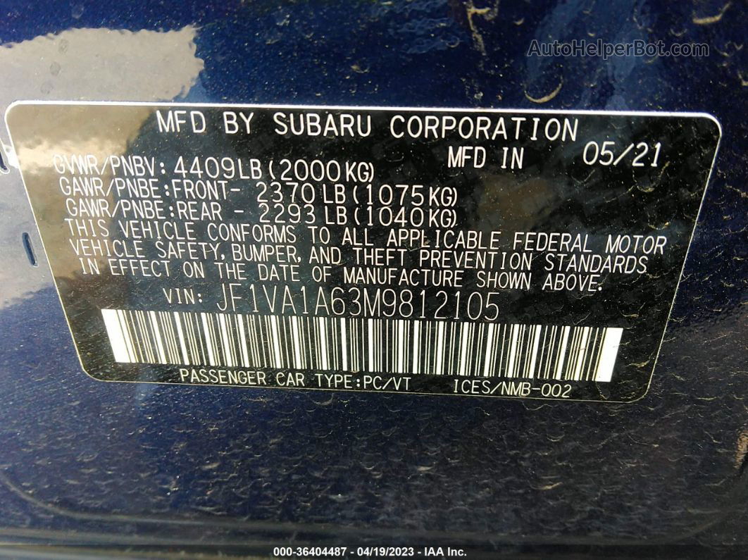 2021 Subaru Wrx   Темно-синий vin: JF1VA1A63M9812105