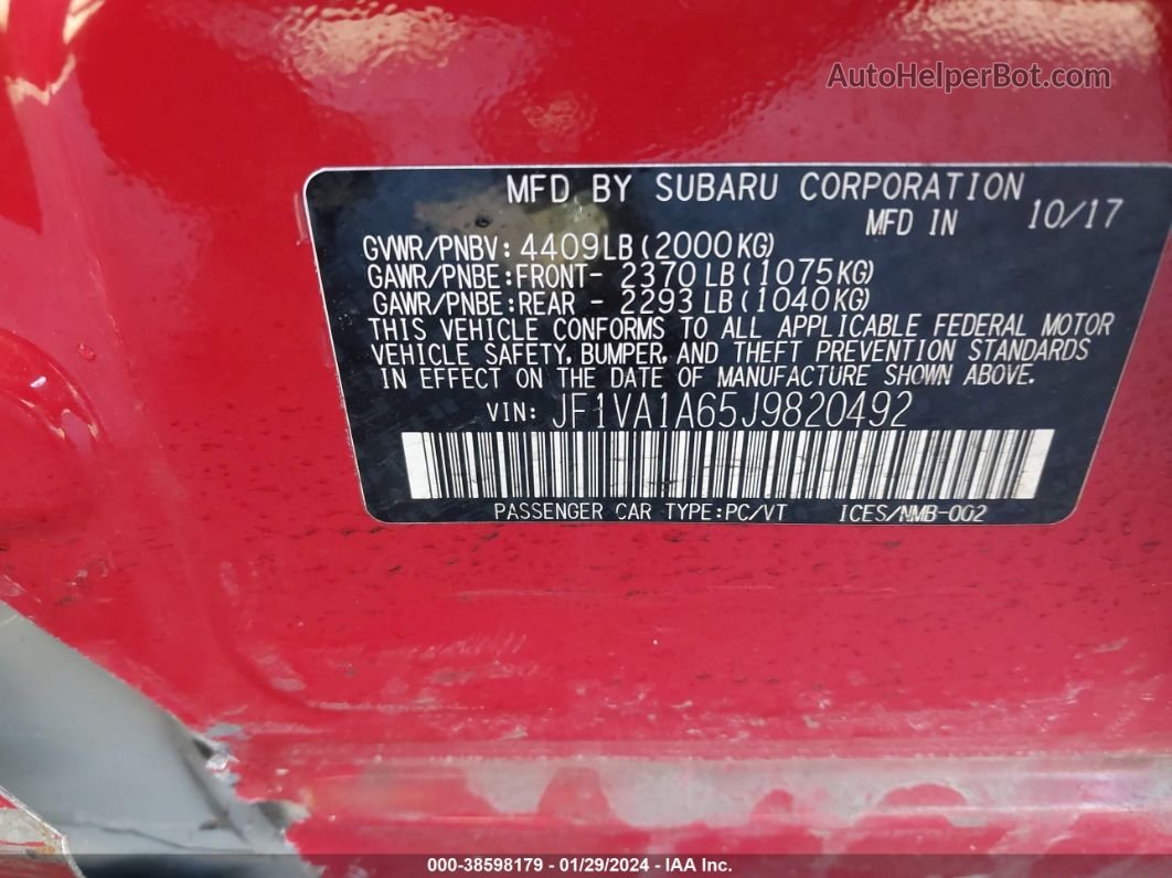 2018 Subaru Wrx   Red vin: JF1VA1A65J9820492