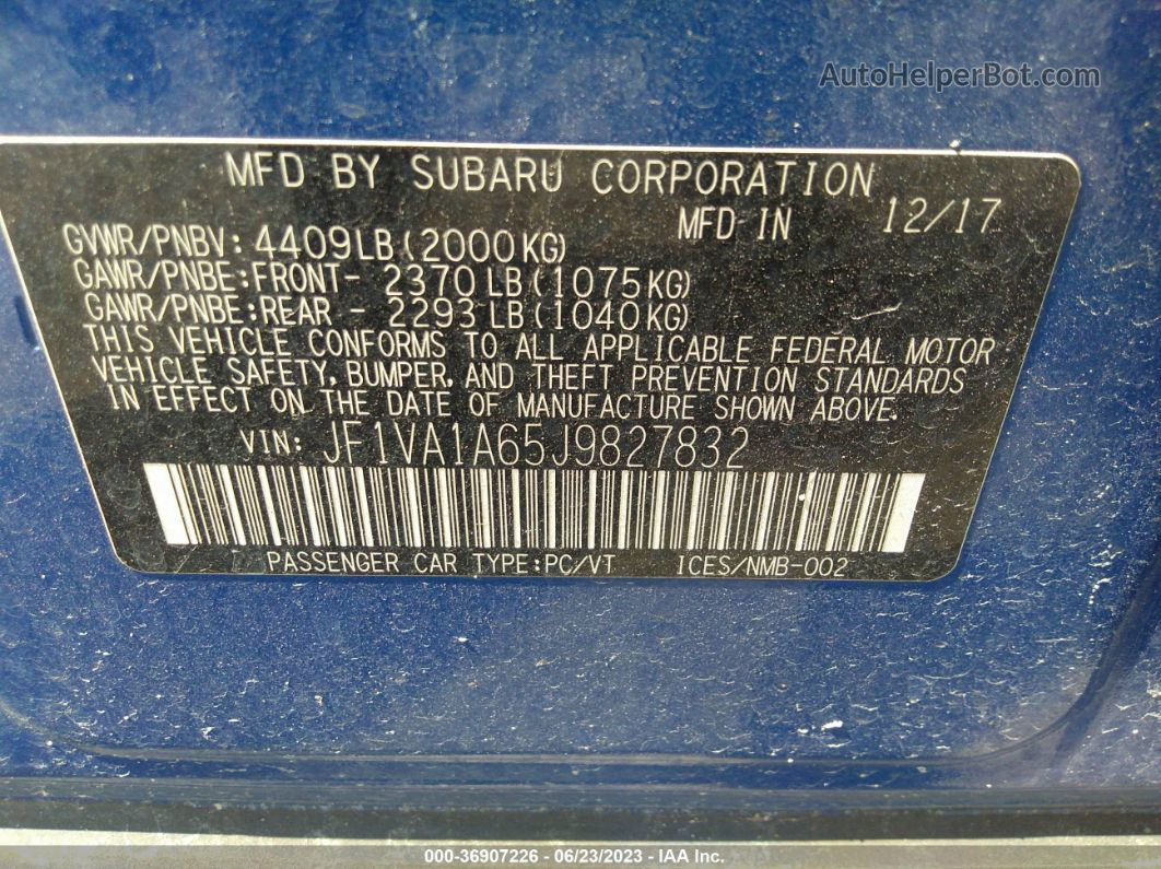 2018 Subaru Wrx   Синий vin: JF1VA1A65J9827832