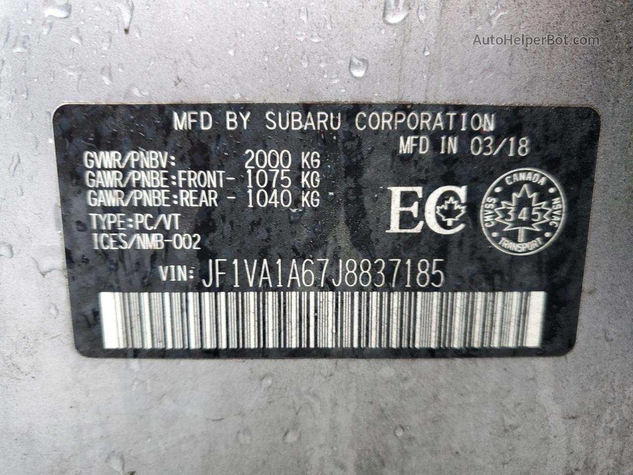 2018 Subaru Wrx  Silver vin: JF1VA1A67J8837185