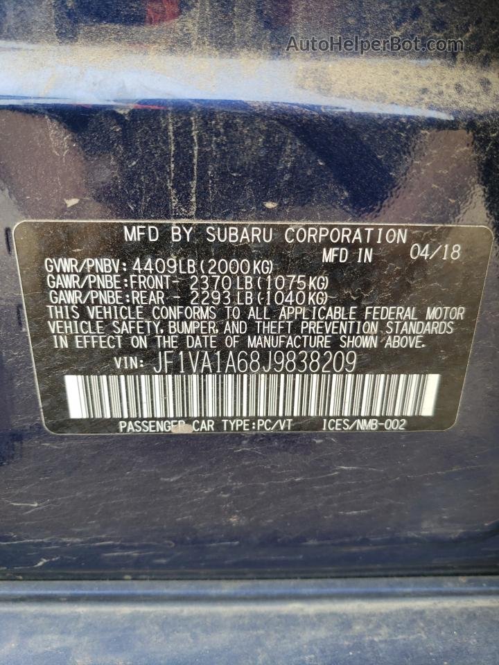 2018 Subaru Wrx  Синий vin: JF1VA1A68J9838209