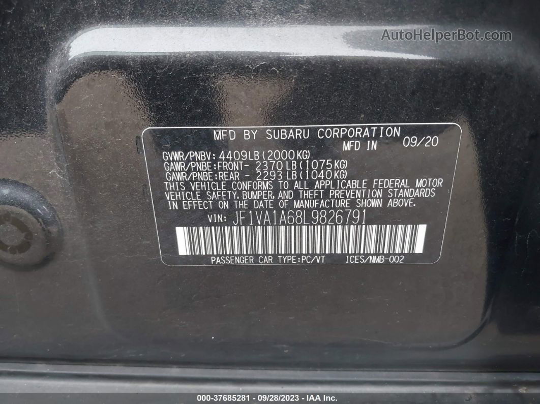 2020 Subaru Wrx Black vin: JF1VA1A68L9826791