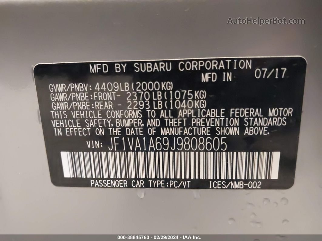2018 Subaru Wrx   Silver vin: JF1VA1A69J9808605