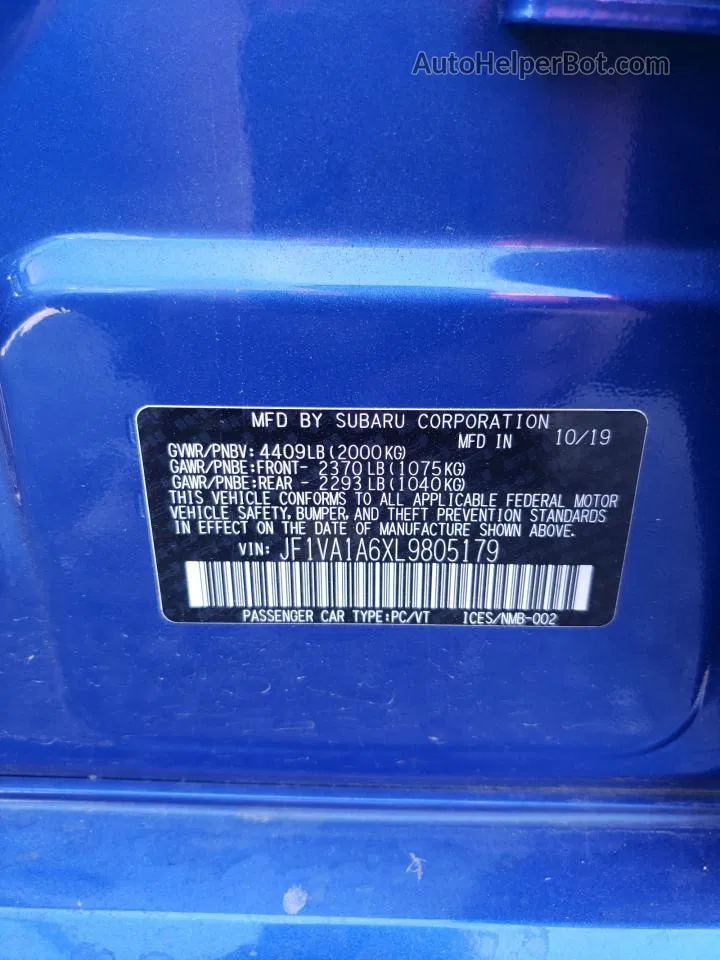 2020 Subaru Wrx  Blue vin: JF1VA1A6XL9805179