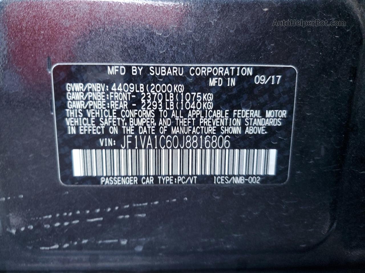 2018 Subaru Wrx Premium Gray vin: JF1VA1C60J8816806
