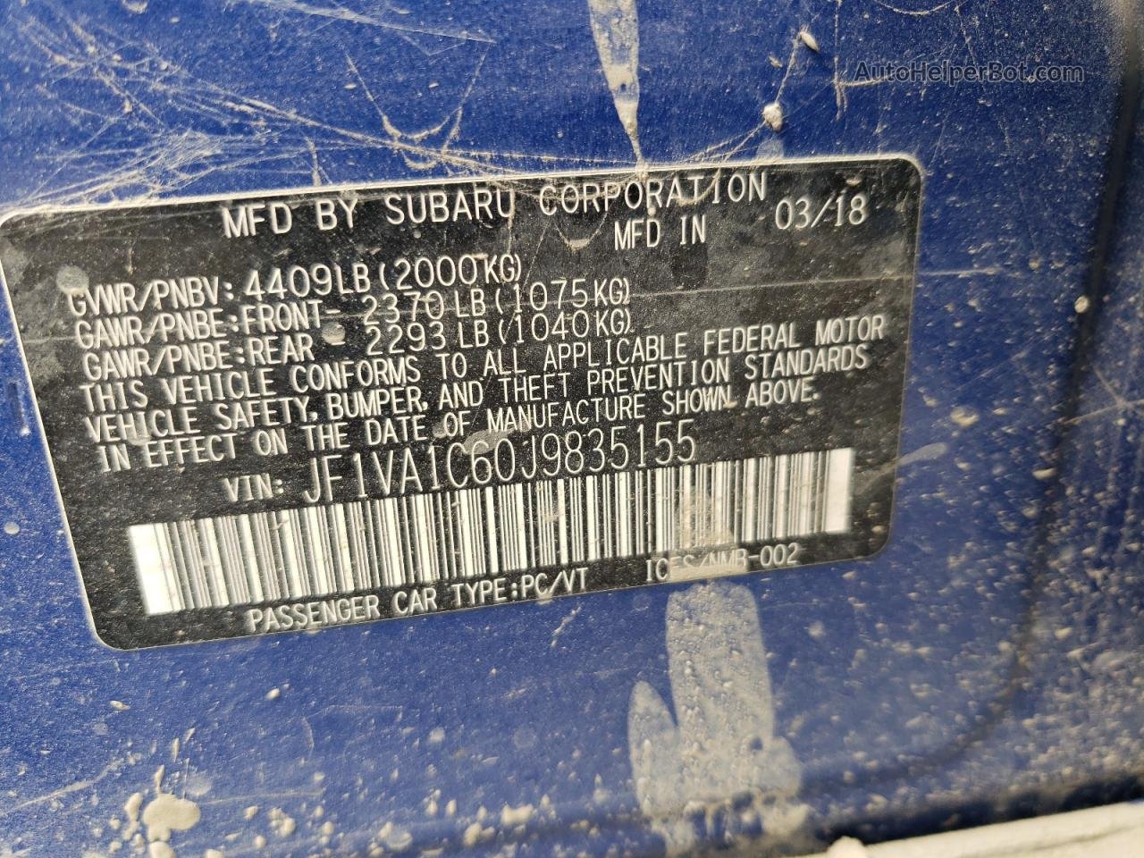 2018 Subaru Wrx Premium Синий vin: JF1VA1C60J9835155