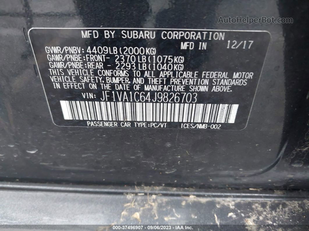 2018 Subaru Wrx Premium Black vin: JF1VA1C64J9826703