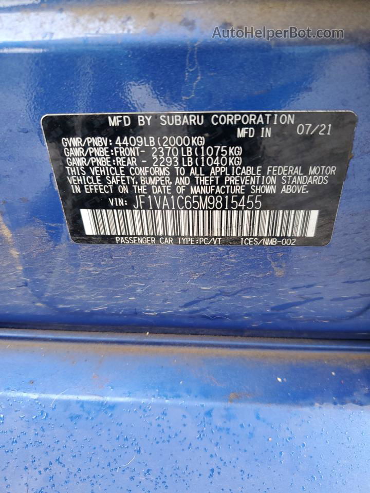 2021 Subaru Wrx Premium Blue vin: JF1VA1C65M9815455
