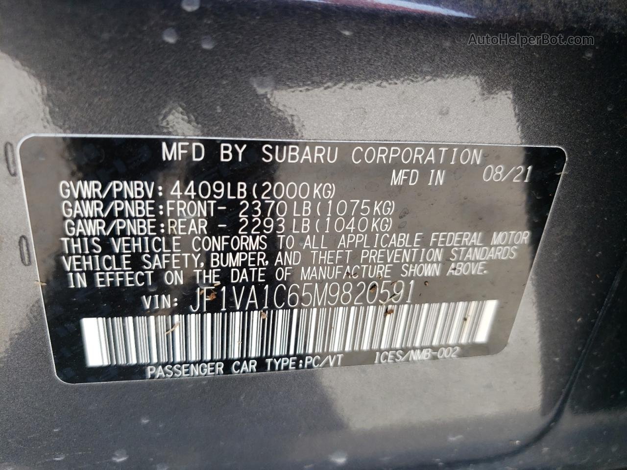 2021 Subaru Wrx Premium Gray vin: JF1VA1C65M9820591