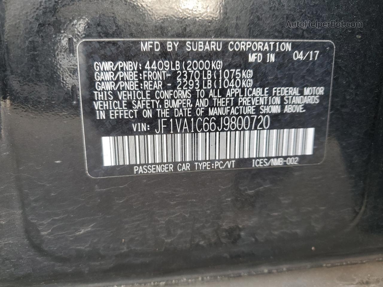 2018 Subaru Wrx Premium Black vin: JF1VA1C66J9800720