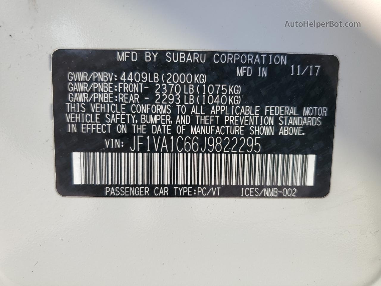 2018 Subaru Wrx Premium White vin: JF1VA1C66J9822295