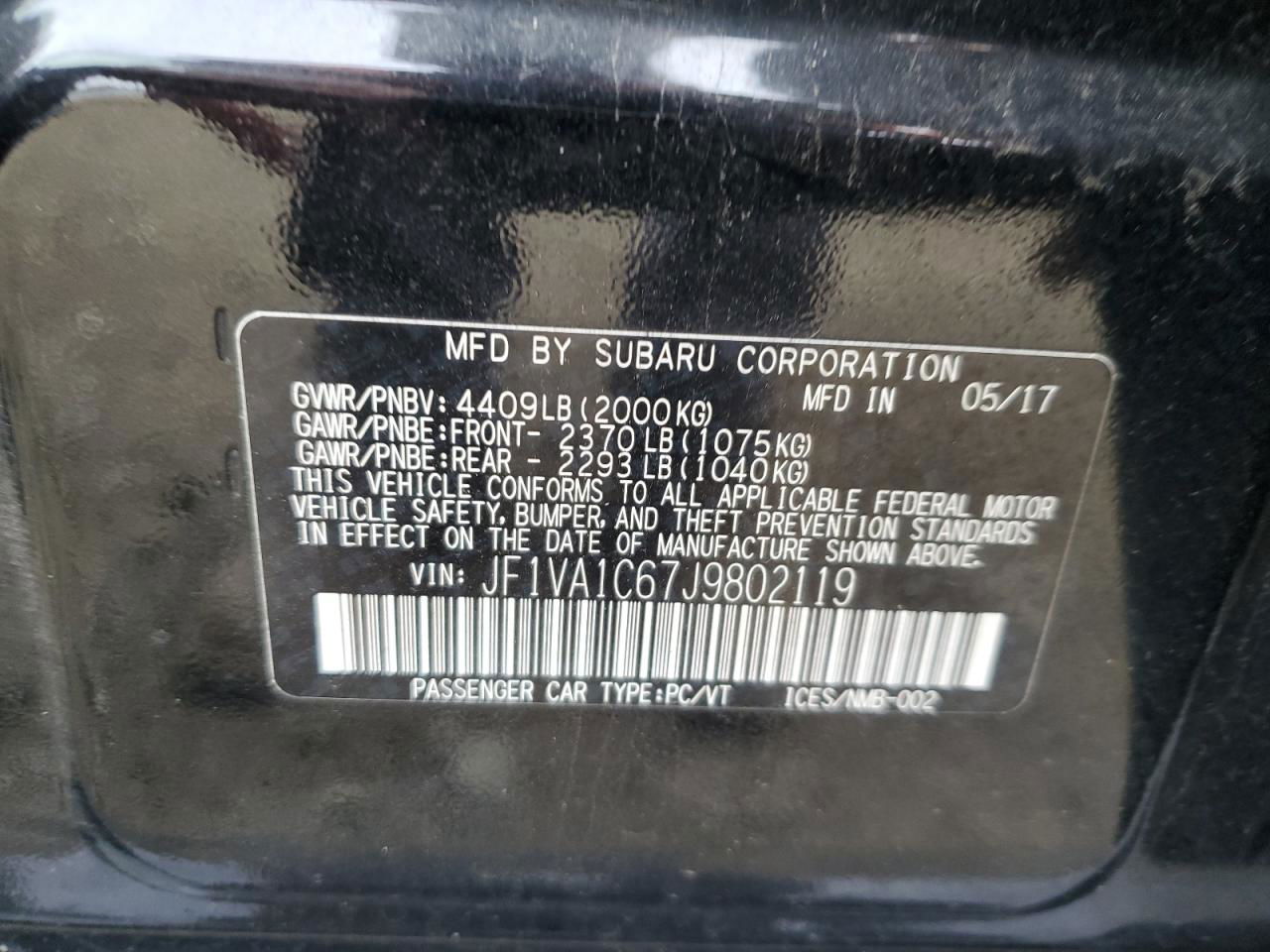 2018 Subaru Wrx Premium Черный vin: JF1VA1C67J9802119