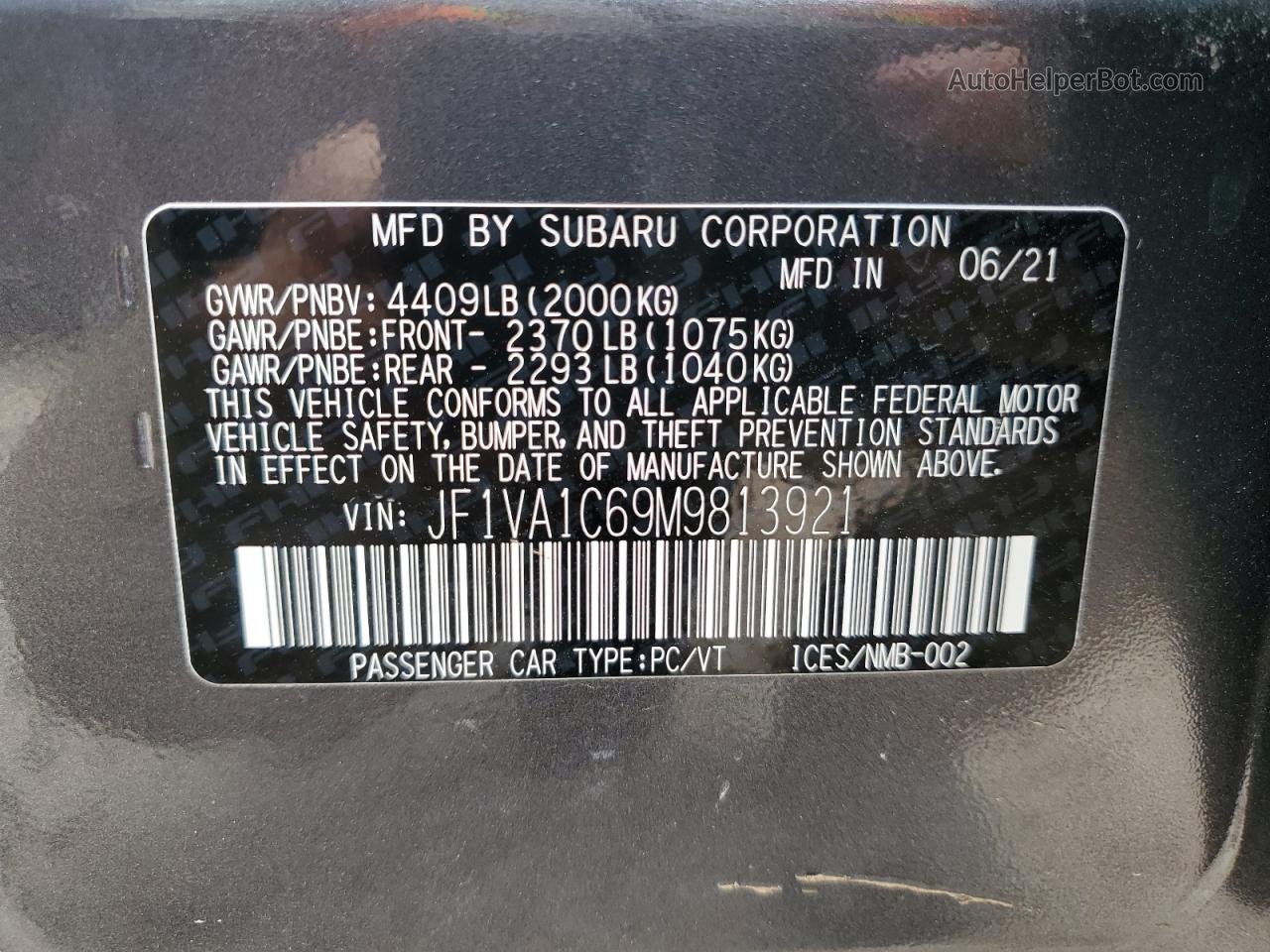 2021 Subaru Wrx Premium Charcoal vin: JF1VA1C69M9813921
