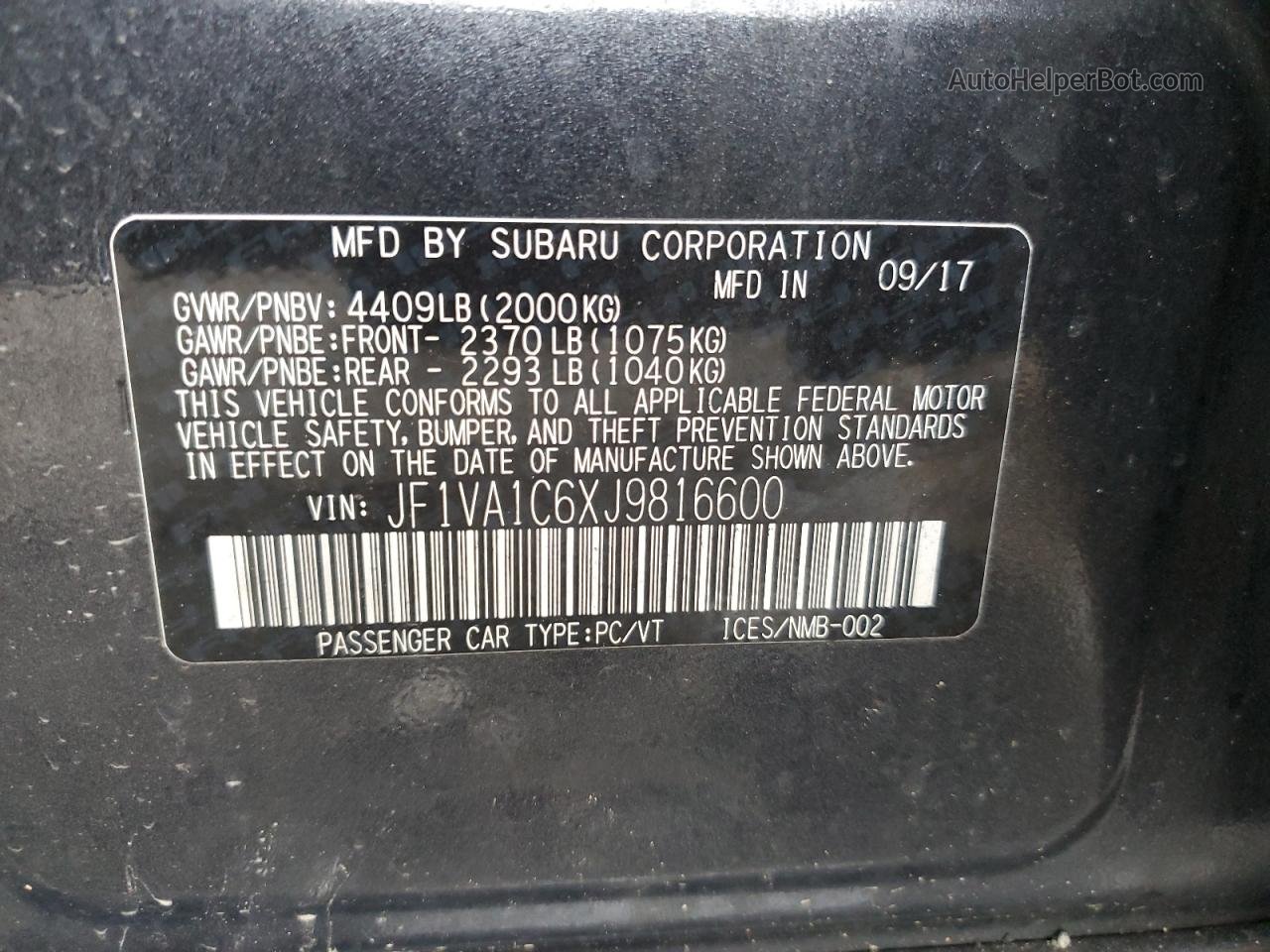 2018 Subaru Wrx Premium Burn vin: JF1VA1C6XJ9816600