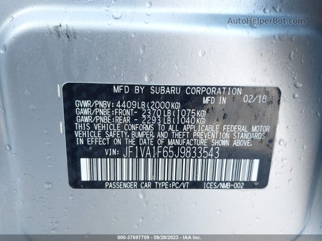 2018 Subaru Wrx Limited Silver vin: JF1VA1F65J9833543