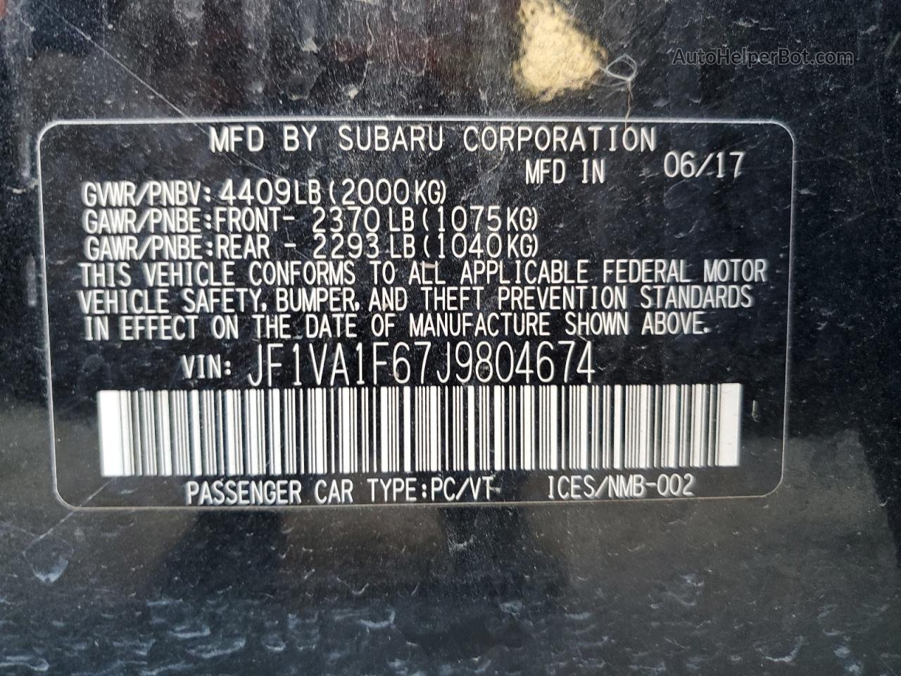 2018 Subaru Wrx Limited Черный vin: JF1VA1F67J9804674
