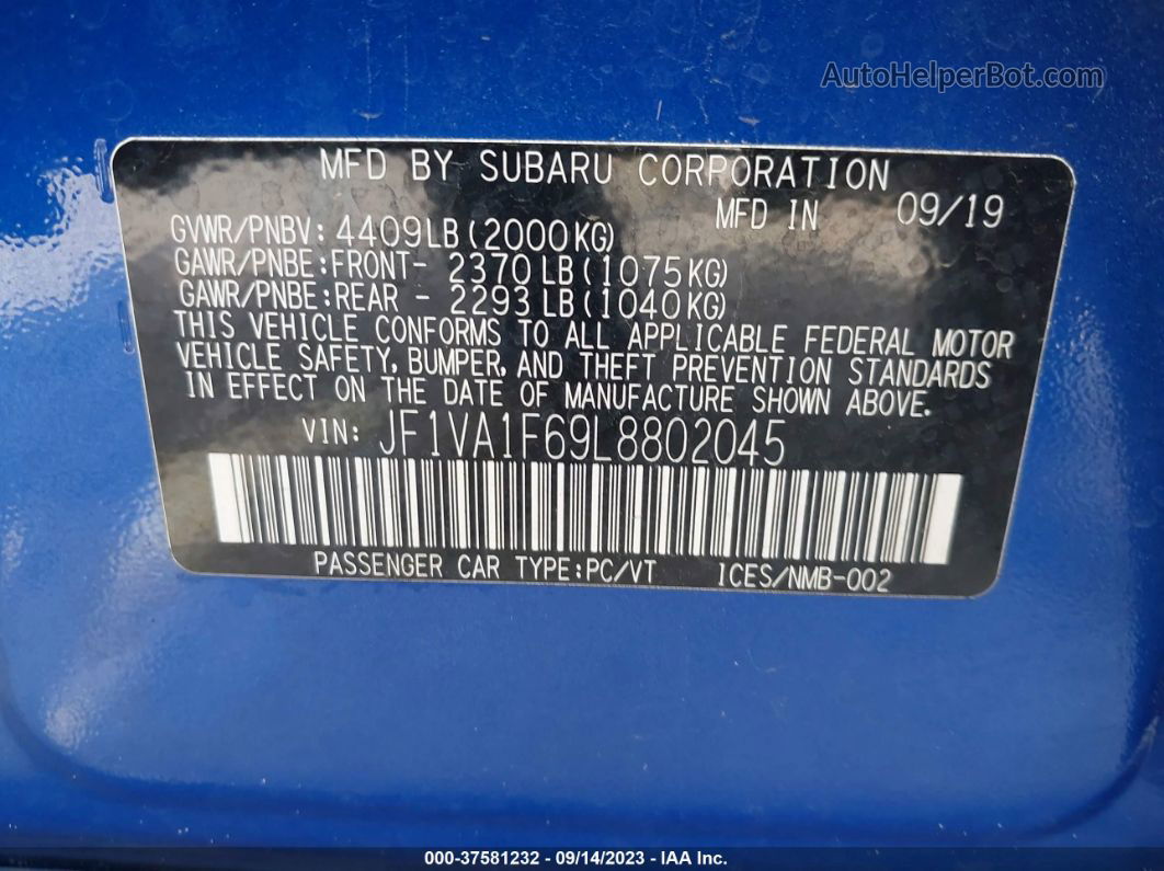 2020 Subaru Wrx Premium Blue vin: JF1VA1F69L8802045