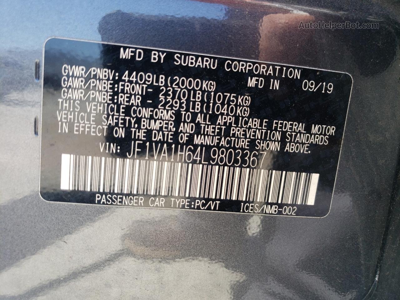 2020 Subaru Wrx Limited Серый vin: JF1VA1H64L9803367