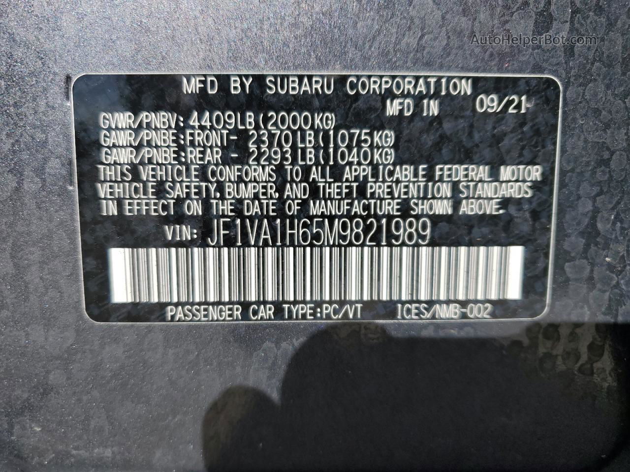 2021 Subaru Wrx Limited Gray vin: JF1VA1H65M9821989