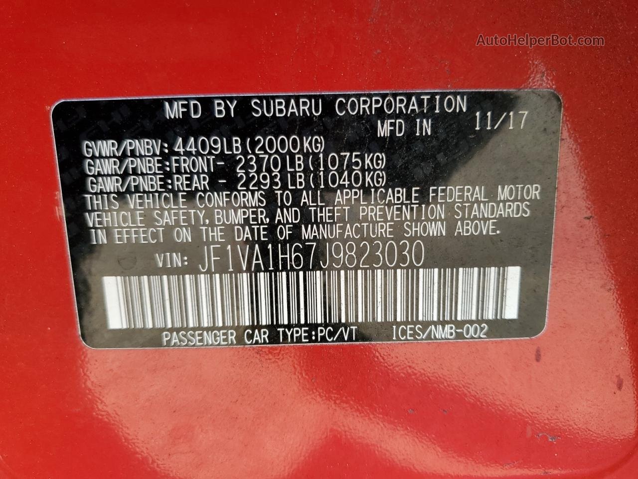 2018 Subaru Wrx Limited Red vin: JF1VA1H67J9823030