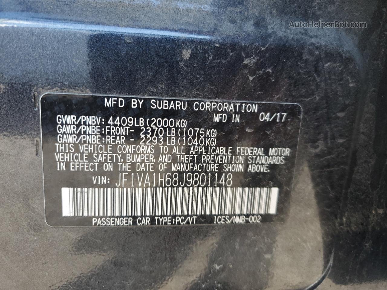 2018 Subaru Wrx Limited Серый vin: JF1VA1H68J9801148