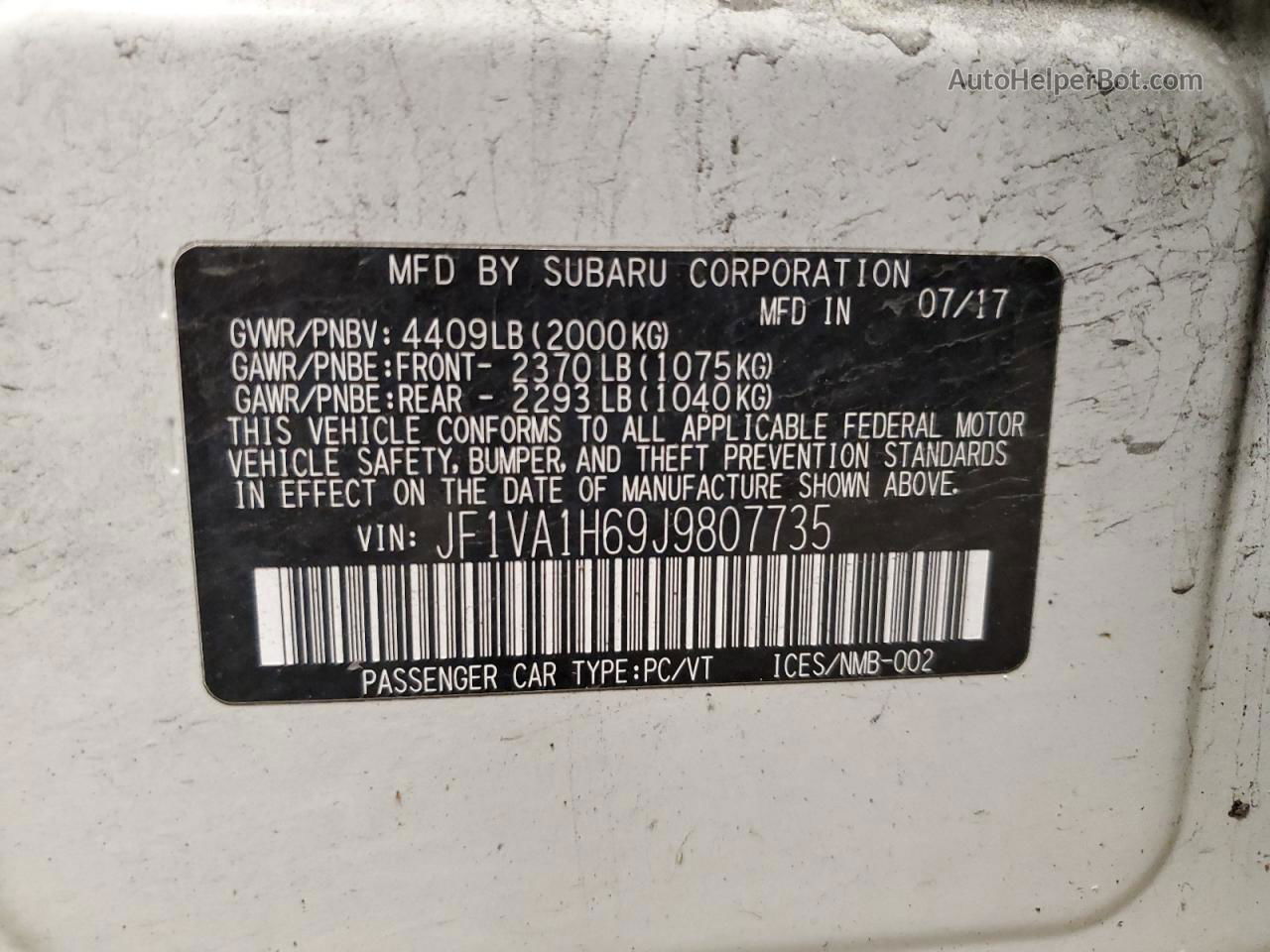 2018 Subaru Wrx Limited White vin: JF1VA1H69J9807735