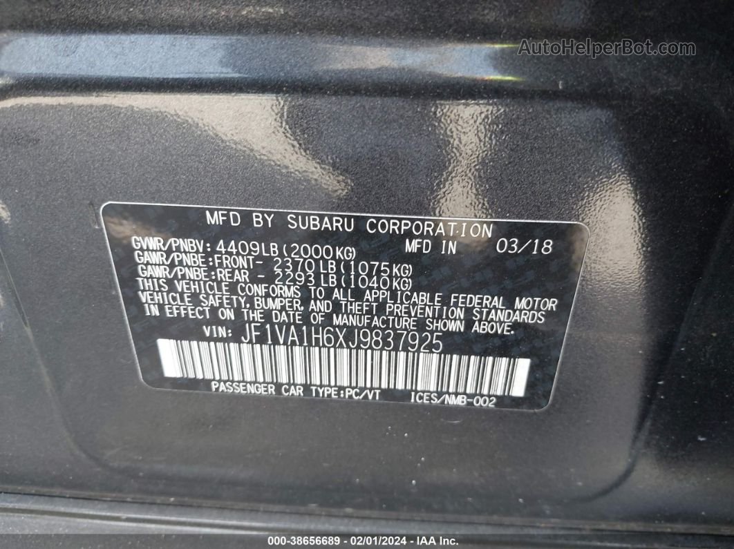 2018 Subaru Wrx Limited Black vin: JF1VA1H6XJ9837925