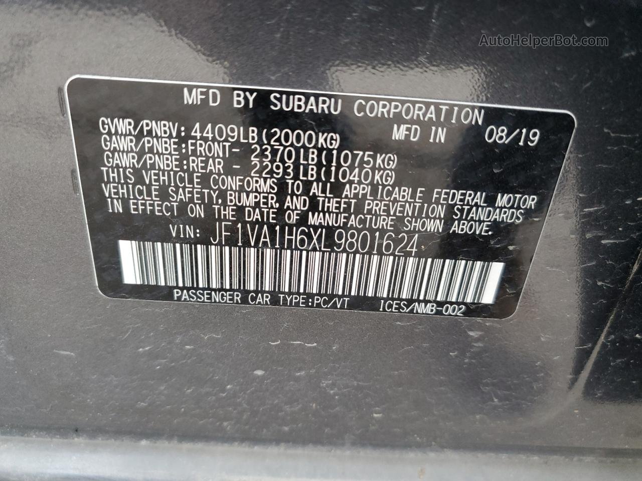 2020 Subaru Wrx Limited Gray vin: JF1VA1H6XL9801624