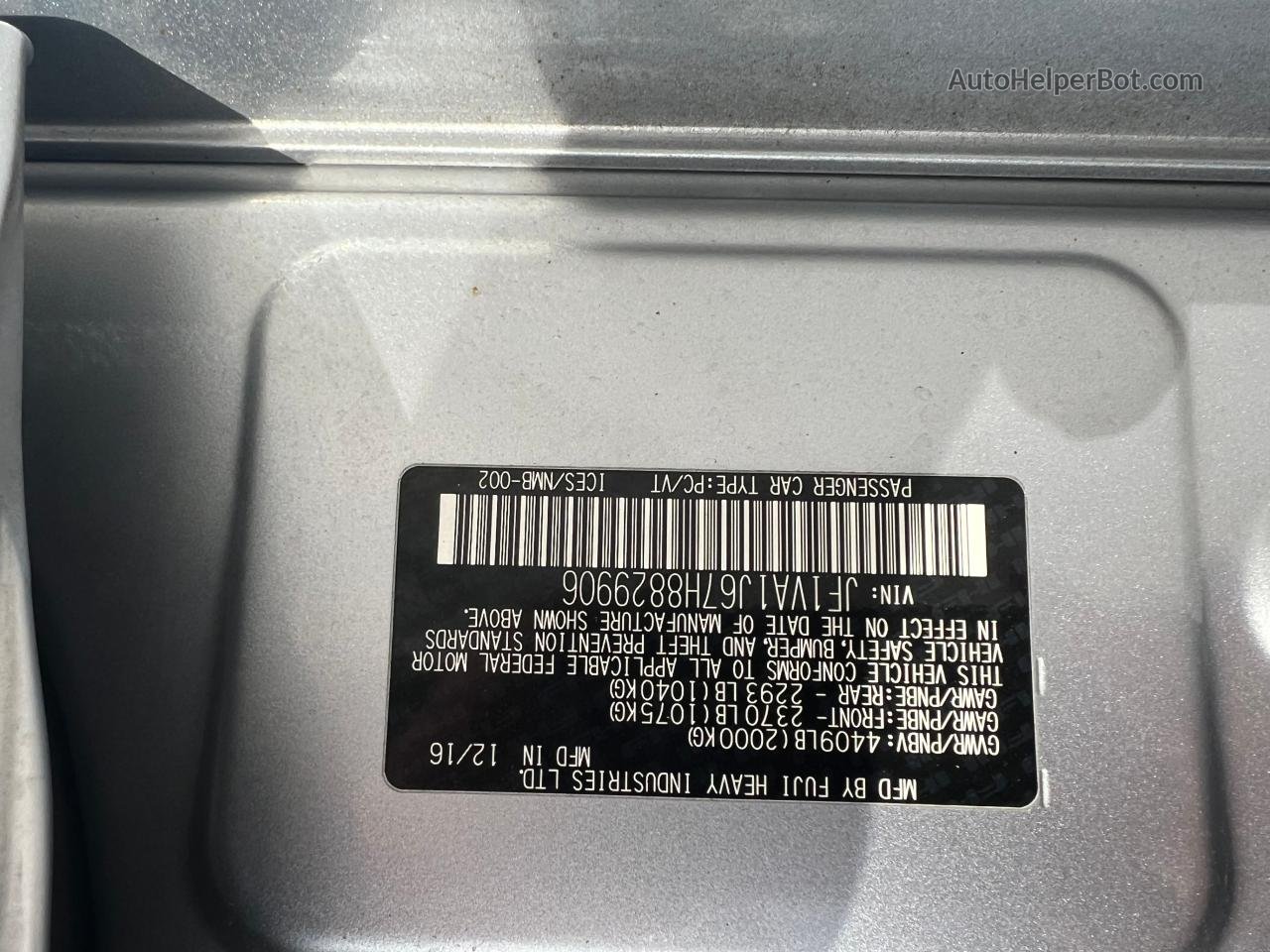 2017 Subaru Wrx Limited Silver vin: JF1VA1J67H8829906