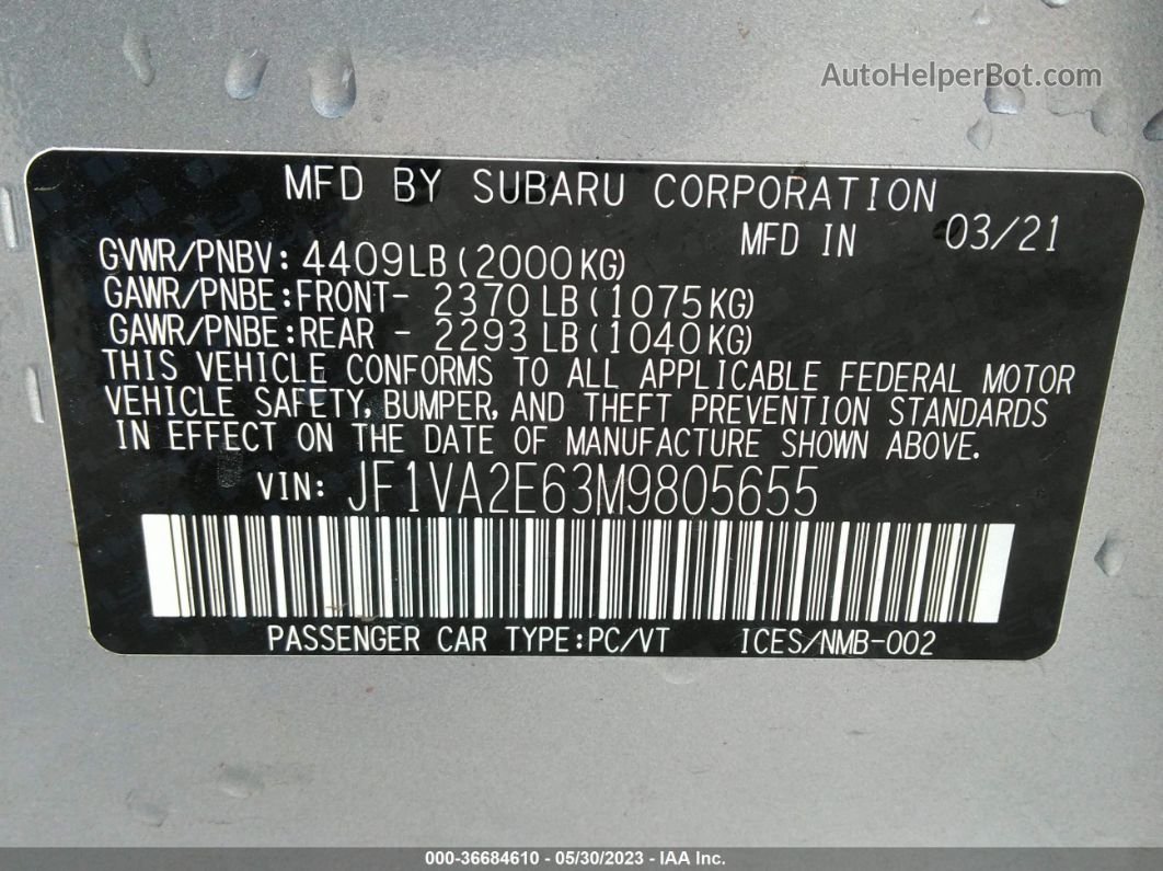 2021 Subaru Wrx Sti Silver vin: JF1VA2E63M9805655