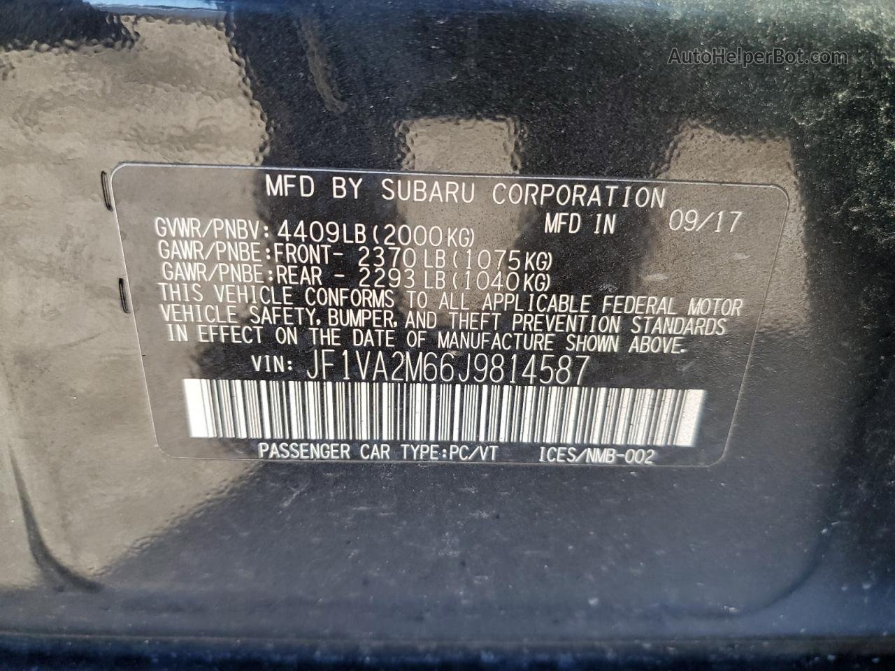 2018 Subaru Wrx Sti Черный vin: JF1VA2M66J9814587