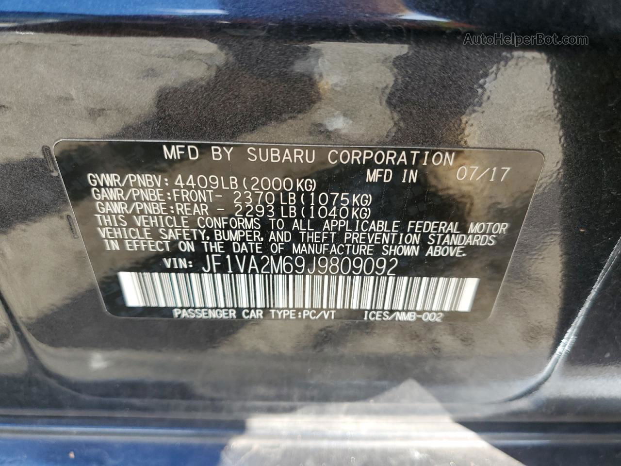 2018 Subaru Wrx Sti Gray vin: JF1VA2M69J9809092