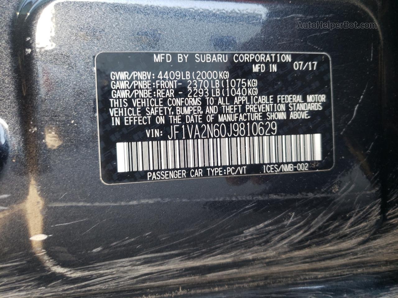 2018 Subaru Wrx Sti Угольный vin: JF1VA2N60J9810629