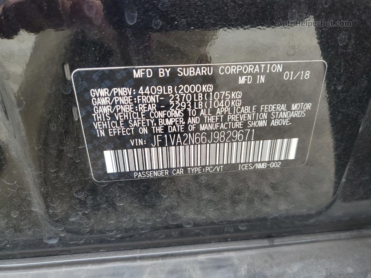 2018 Subaru Wrx Sti Black vin: JF1VA2N66J9829671