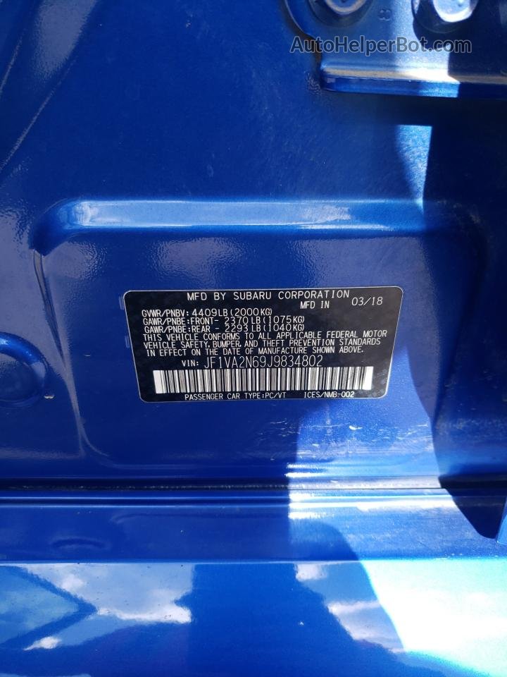 2018 Subaru Wrx Sti Blue vin: JF1VA2N69J9834802