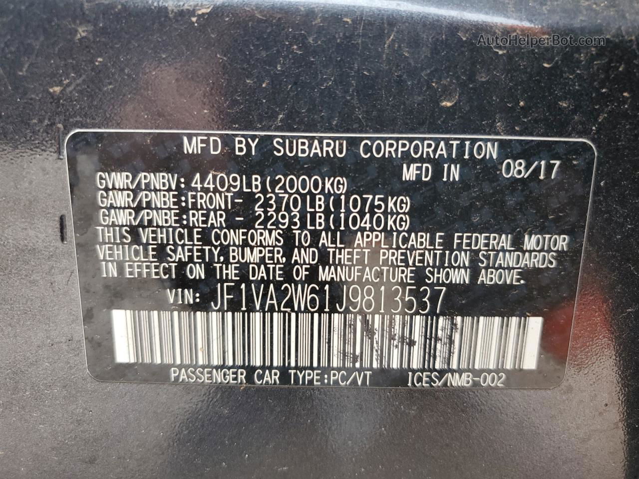 2018 Subaru Wrx Sti Limited Charcoal vin: JF1VA2W61J9813537