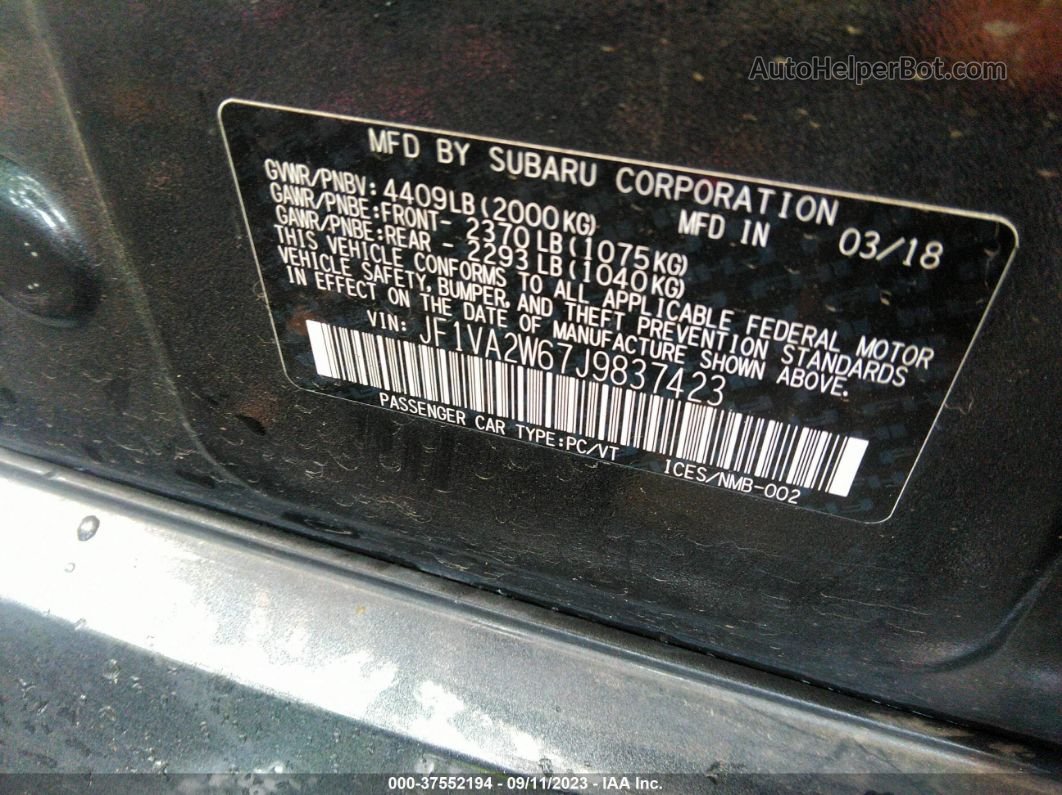 2018 Subaru Wrx Sti Limited Черный vin: JF1VA2W67J9837423